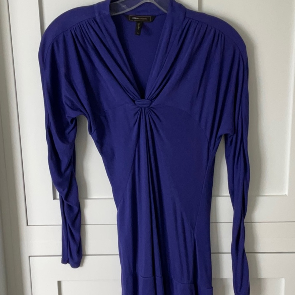 BCBGMaxAzria Blue Ruched Long Sleeve Dress